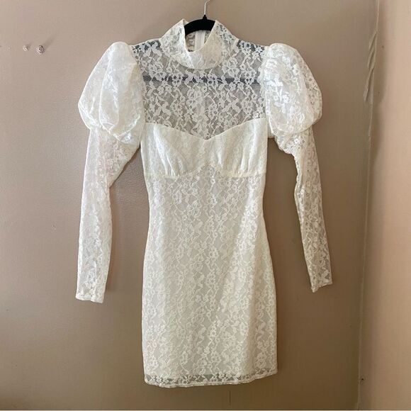 LPA Anita mini dress white lace puff sleeve from Revolve Sz XS NWOT $228 - Picture 8 of 11